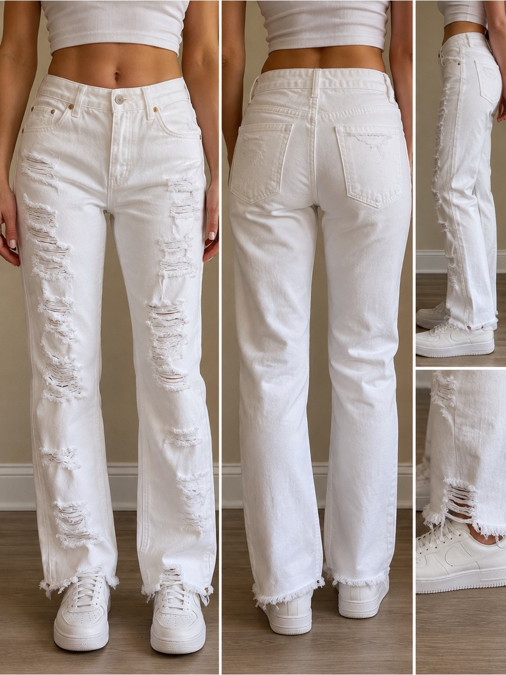 Free People We The Free Twenty-Nine White Distressed Flare Jeans Size 29 NWT